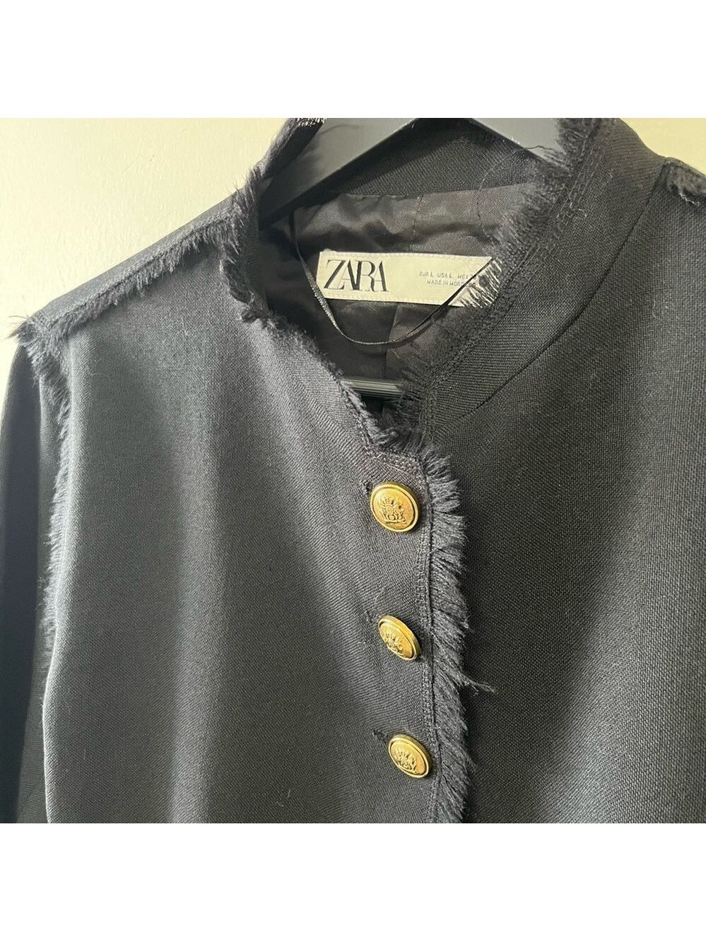 Zara ZW Collection 100% Wool Fringed Cropped Jacket Size L - Picture 8 of 13